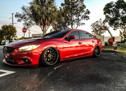 Aodhan DS07 Gloss Black W /Gold Rivets - 18x9.5 +22 / 18x10.5 +22 5x114.3 (Staggered Set of 4)