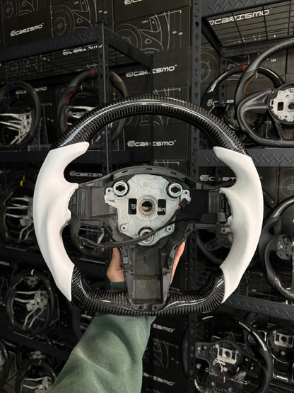 Carismo Steering Wheel For Tesla Model 3/Y - Sport (Heated) - Gloss Carbon - White Smooth Leather