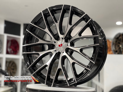 E008 Black Machined Face 19x9.5 ET35 5x114.3 - Square Set (4 Wheels)