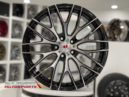 E008 Black Machined Face 19x8.5 ET35 5x112 - Square Set (4 Wheels)