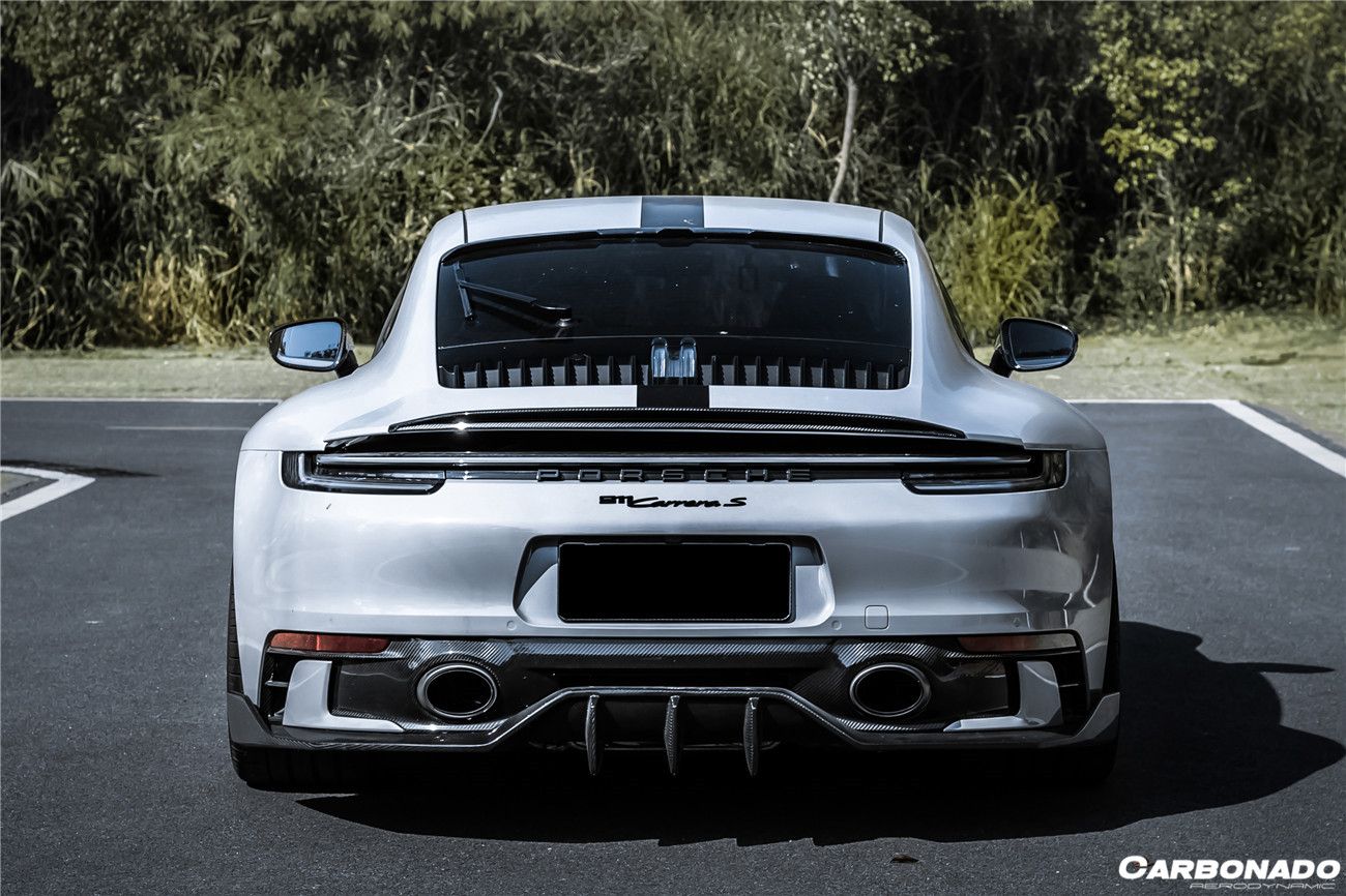 2019-2023 Porsche 911 992 Carrera/Targa Sport Design Bumper WP Style Dry Carbon Fiber Rear Lip - Carbonado Aero