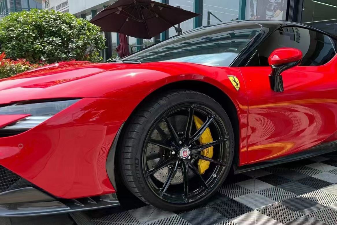 2020-UP Ferrari SF90 Stradale OE Style Autoclave Carbon Fiber Front Bumper Side Air Vents - Carbonado