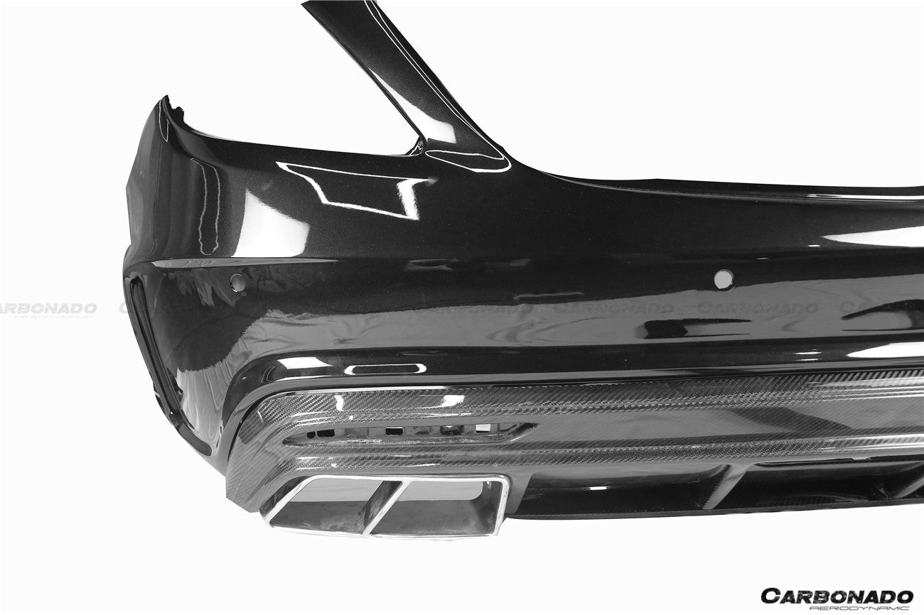 2017-2020 Mercedes Benz S63 W222 Sedan MSY Style Rear Bumper w/ Exhaust Tips - Carbonado