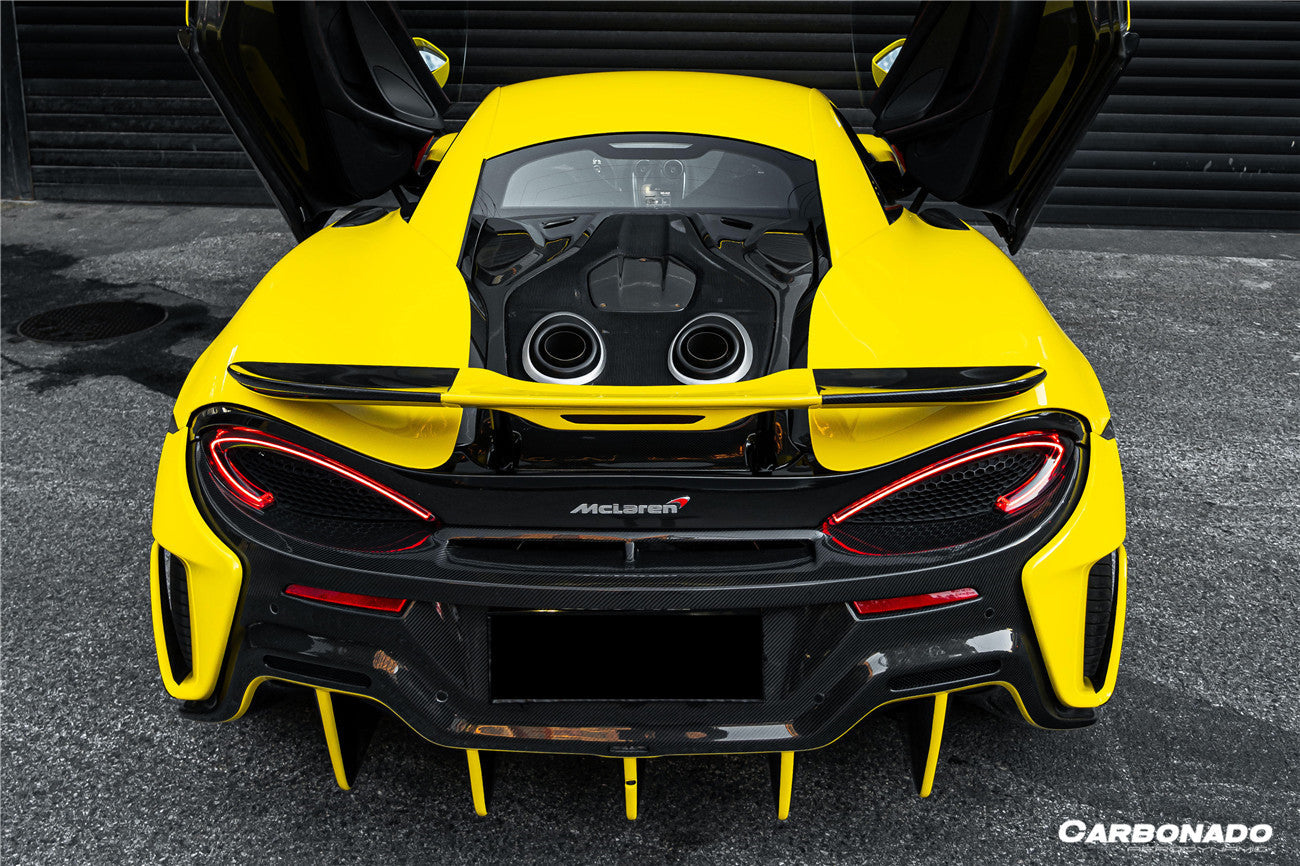 2015-2020 McLaren 600LT-Style Part Carbon Fiber Rear Bumper with Diffuser and Trunk Spoiler and Engine Trunk and Exhaust | Fits 540C, 570S, 570GT