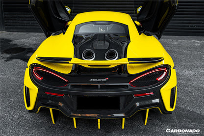 2015-2020 McLaren 600LT-Style Part Carbon Fiber Rear Bumper with Diffuser and Trunk Spoiler and Engine Trunk and Exhaust | Fits 540C, 570S, 570GT