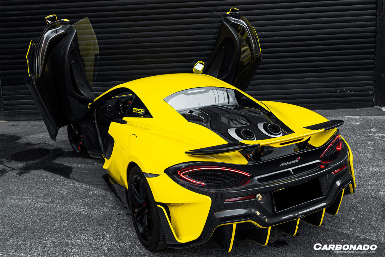 2015-2020 McLaren 600LT-Style Part Carbon Fiber Rear Bumper with Diffuser and Trunk Spoiler and Engine Trunk and Exhaust | Fits 540C, 570S, 570GT