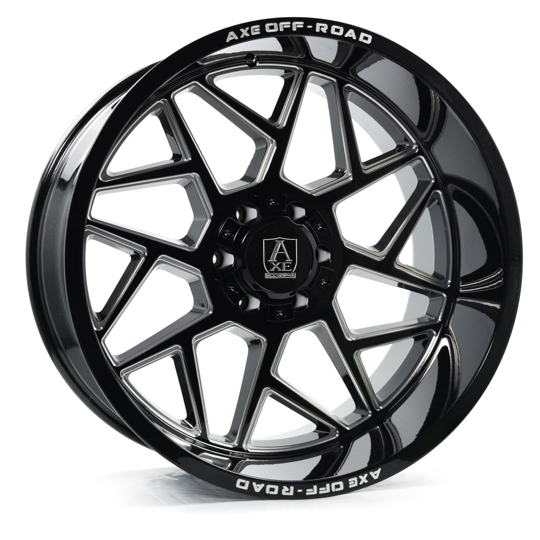 AXE WHEELS NEMESIS GLOSS BLACK MILLED 22x12 ET-44 8x180 (Square Set of 4)