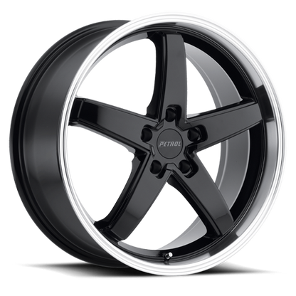 Petrol Wheels P1B GBM 20x8.5 +35 5x120mm 76.1mm Gloss Black Machined Cut Lip