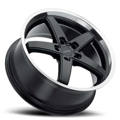 Petrol Wheels P1B GBM 17x8 +32 5x112mm 72.1mm Gloss Black Machined Cut Lip