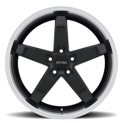 Petrol Wheels P1B GBM 20x8.5 +35 5x120mm 76.1mm Gloss Black Machined Cut Lip