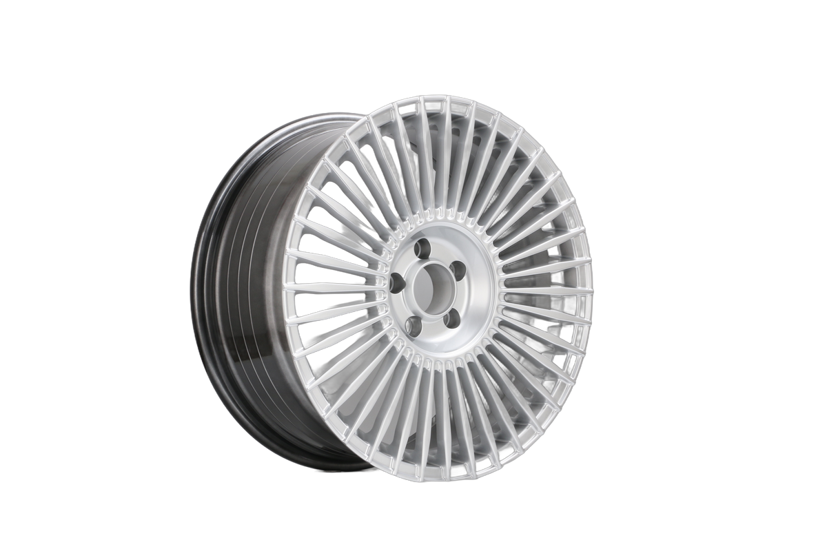 E042 Hyper Silver 19x8.5 ET30 / 19x9.5 ET35 5x112 — Staggered Set of 4