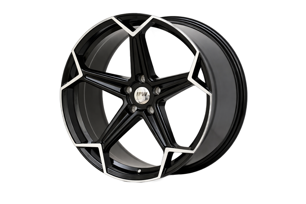 E1005 Black Machined Face 20x8.5 ET30 / 20x9.5 ET35 5x112 — Staggered Set of 4