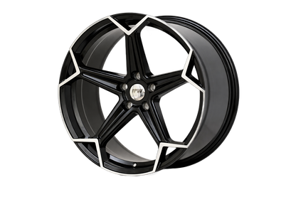 E1005 Black Machined Face 20x8.5 ET30 / 20x9.5 ET35 5x112 — Staggered Set of 4