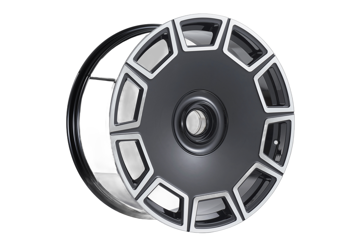 E485 Black Machined Face 20x9 ET25 / 20x10 ET35 5x112 — Staggered Set of 4