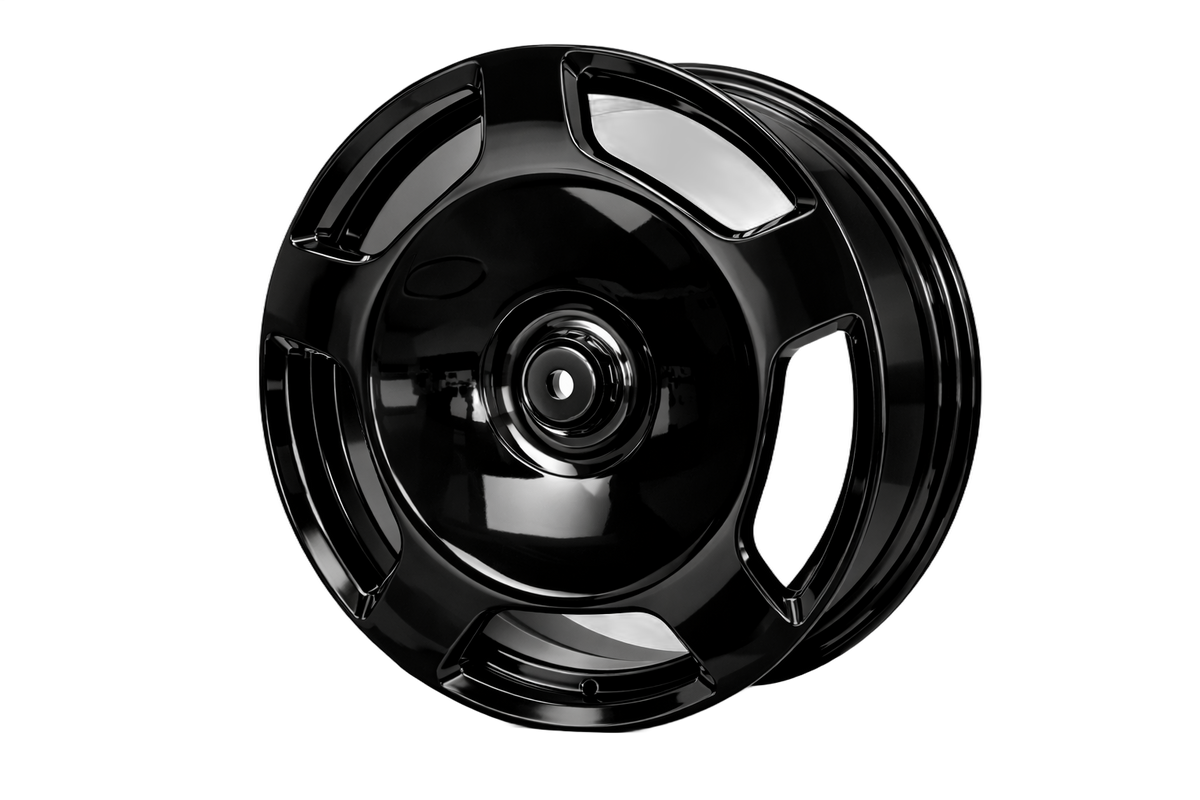 E832 Gloss Black 22x9 ET25 / 22x10.5 ET35 5x112 — Staggered Set of 4
