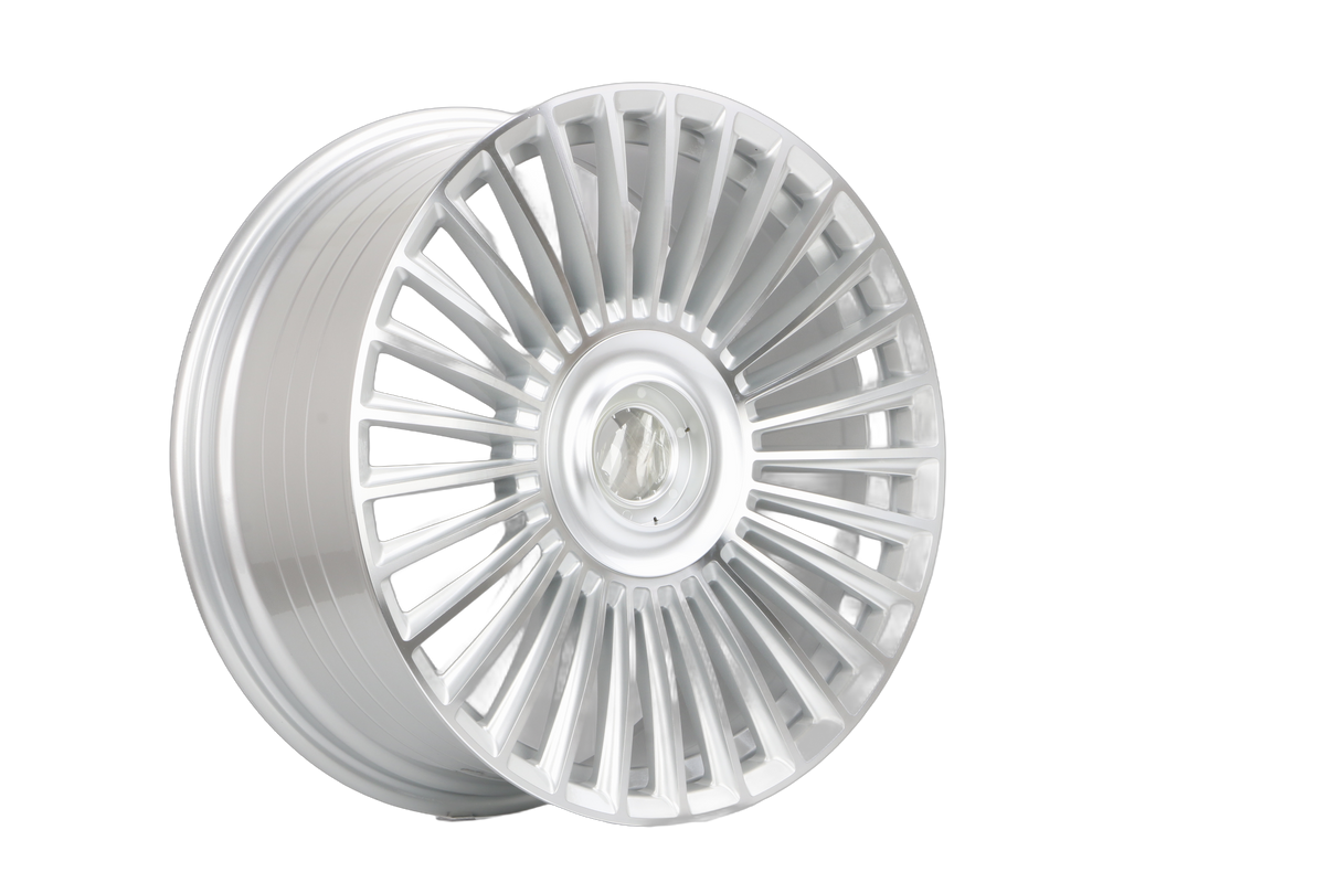 E843 Silver Machined Face 22x9 ET25 / 22x10.5 ET38 5x112 — Staggered Set of 4