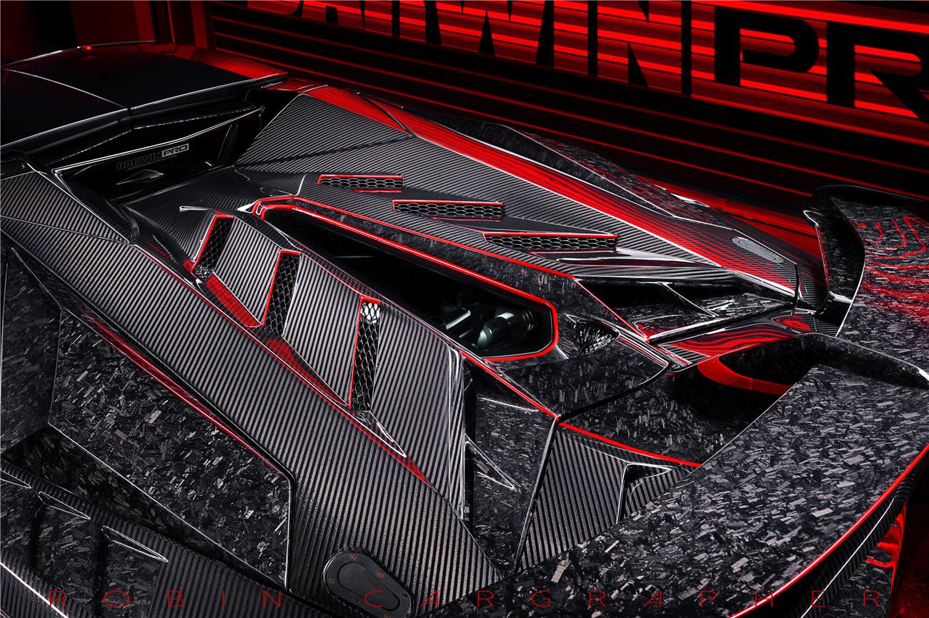 2011-2016 Lamborghini Aventador LP700 Roadster SV-BKSSII Style Engine Hood And Wing - DarwinPRO Aerodynamics