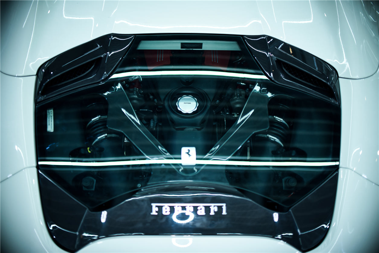 2015-2020 Ferrari 488 Spyder Dry Carbon Fiber Engine Hood With Glass - Carbonado