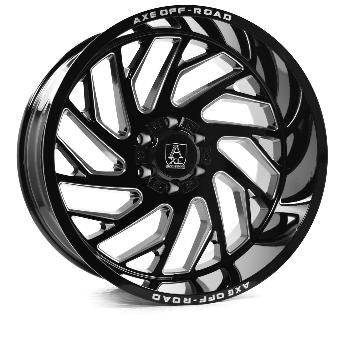AXE WHEELS ZEUS GLOSS BLACK MILLED 20x10 ET-19 6x135 (Square Set of 4)