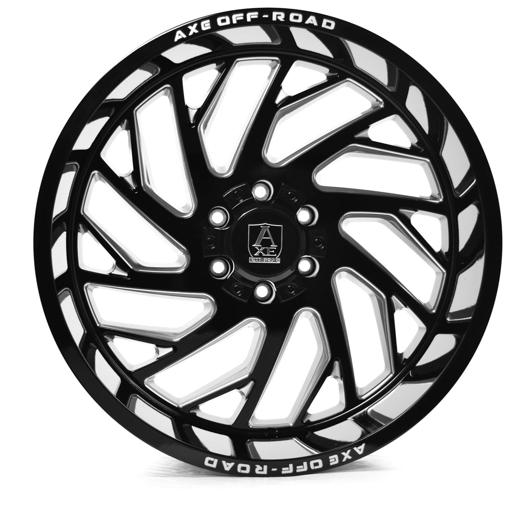 AXE WHEELS ZEUS GLOSS BLACK MILLED 22x12 ET-44 6x135 (Square Set of 4)