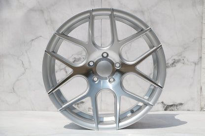 E001 Silver Machined Face 18x8.0 ET35 5x112 - Square Set (4 Wheels)