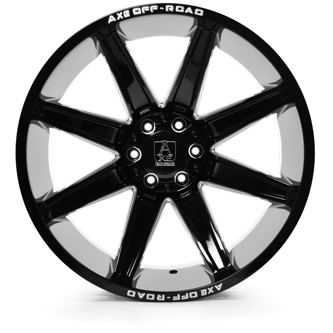 AXE WHEELS ARTEMIS GLOSS BLACK MILLED 24x14 ET-76 8x165 (Square Set of 4)