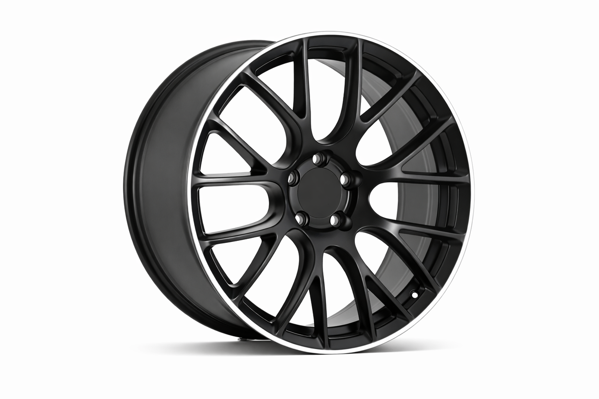 E060 Satin Black Machined Lip 19x8.5 ET40 5.114 - Square Set (4 Wheels)