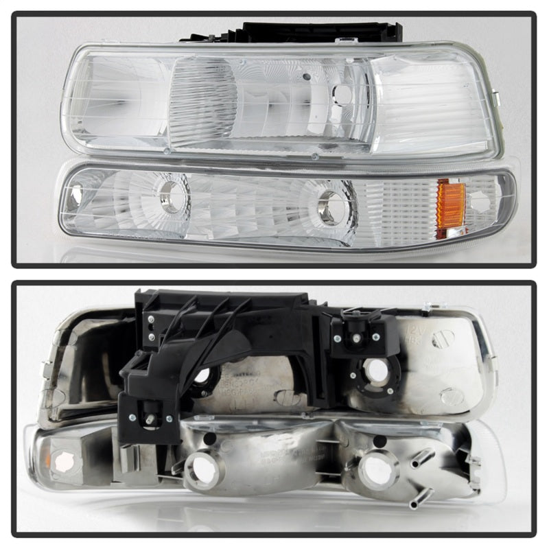 xTune Chevy Tahoe 00-06 Amber Crystal Headlights w/ Bumper Lights Chrome HD-JH-CSIL99-SET-AM-C