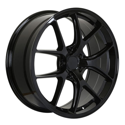 E005 Gloss Black 18in Staggered Set 8.0 ET35 / 9.0 ET35 5x112 (4 Wheels)