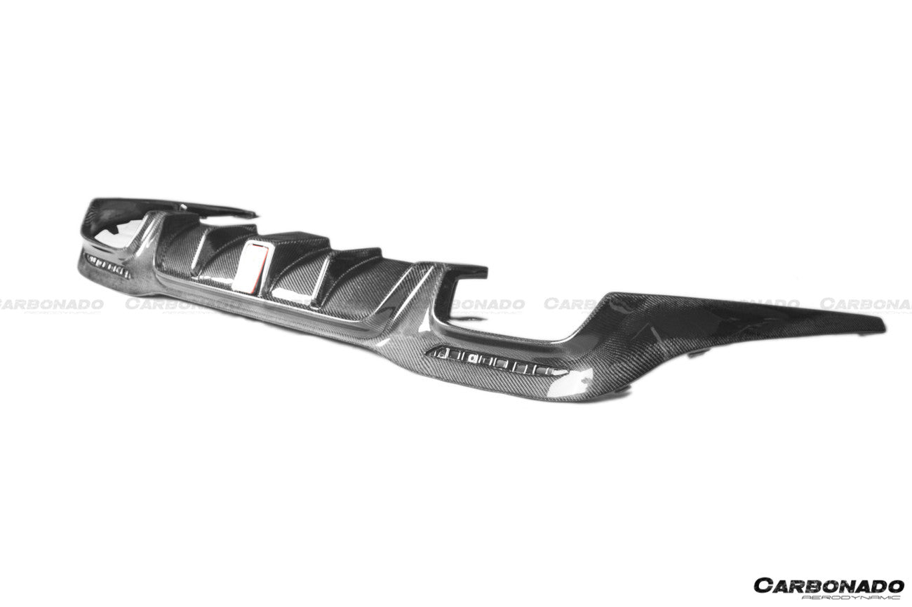 2017-2020 Mercedes Benz S63 W222 Sedan BRS Style Rear Diffuser w/ LED Light and Exhaust Tips - Carbonado
