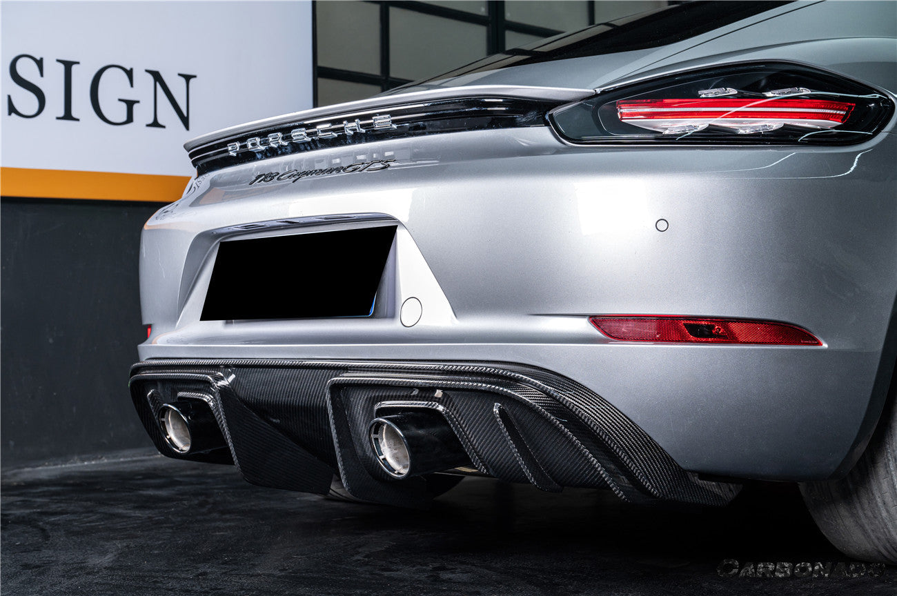 2017-2025 Porsche 718 Cayman Boxster GT4RS Style Autoclave Carbon Fiber Rear Diffuser Lip With Winglets And Exhaust Tips