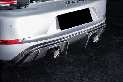 2017-2025 Porsche 718 Cayman Boxster GT4RS Style Autoclave Carbon Fiber Rear Diffuser Lip With Winglets And Exhaust Tips