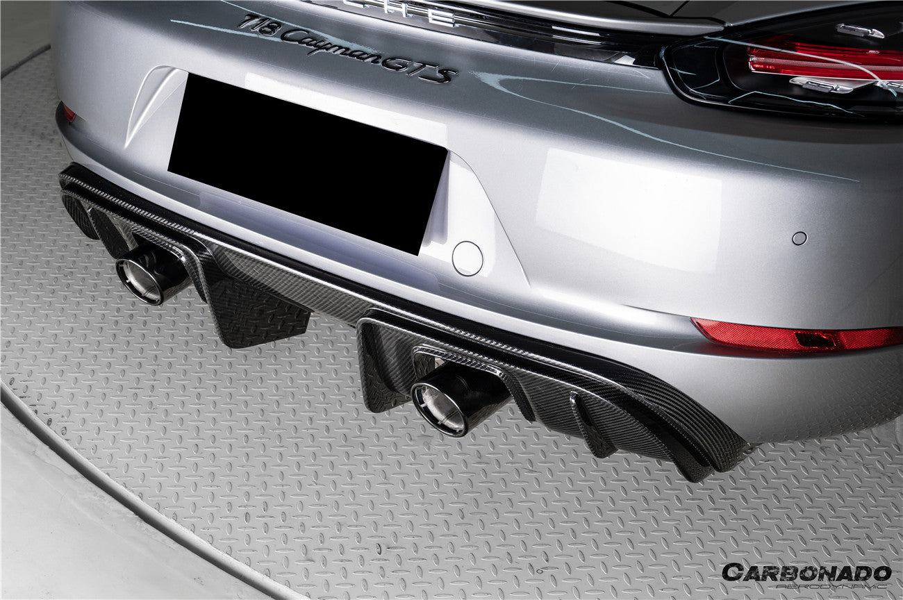 2017-2025 Porsche 718 Cayman Boxster GT4RS Style Autoclave Carbon Fiber Rear Diffuser Lip With Winglets And Exhaust Tips