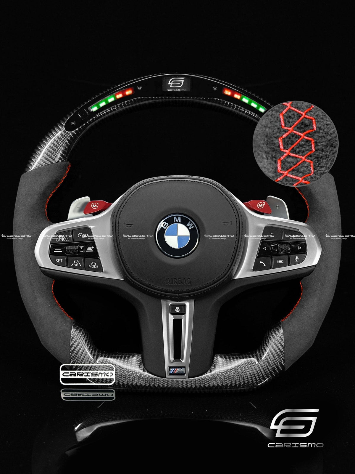 Carismo Steering Wheel For BMW G-Series (M Performance Wheels) - Classic RPM LED - Gloss Carbon - Alcantara