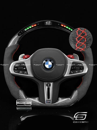 Carismo Steering Wheel For BMW G-Series (M Performance Wheels) - Classic RPM LED - Gloss Carbon - Alcantara