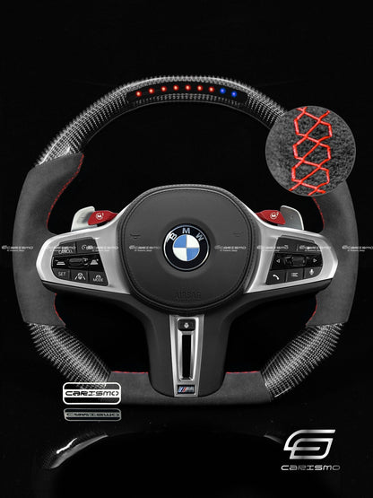 Carismo Steering Wheel For BMW G-Series (M Performance Wheels) - Sequential RPM LED - Gloss Carbon - Alcantara