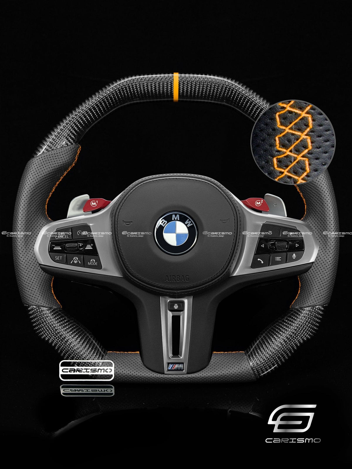 Carismo Steering Wheel For BMW G-Series (M Performance Wheels) - Signature - Gloss Carbon - Perforated Leather