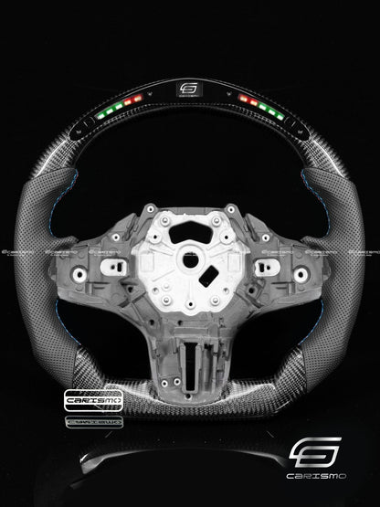 Carismo Steering Wheel For BMW G-Series (M Performance Wheel) - Classic RPM LED - Gloss Carbon - Perforated Leather