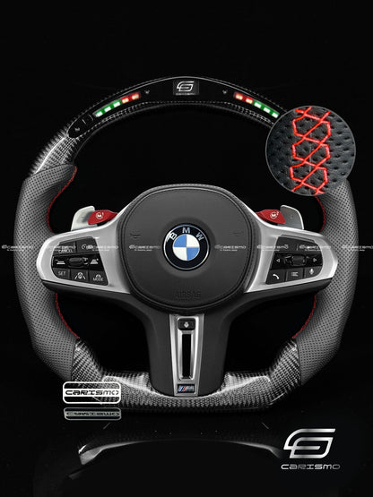 Carismo Steering Wheel For BMW G-Series (M Performance Wheel) - Classic RPM LED - Gloss Carbon - Perforated Leather