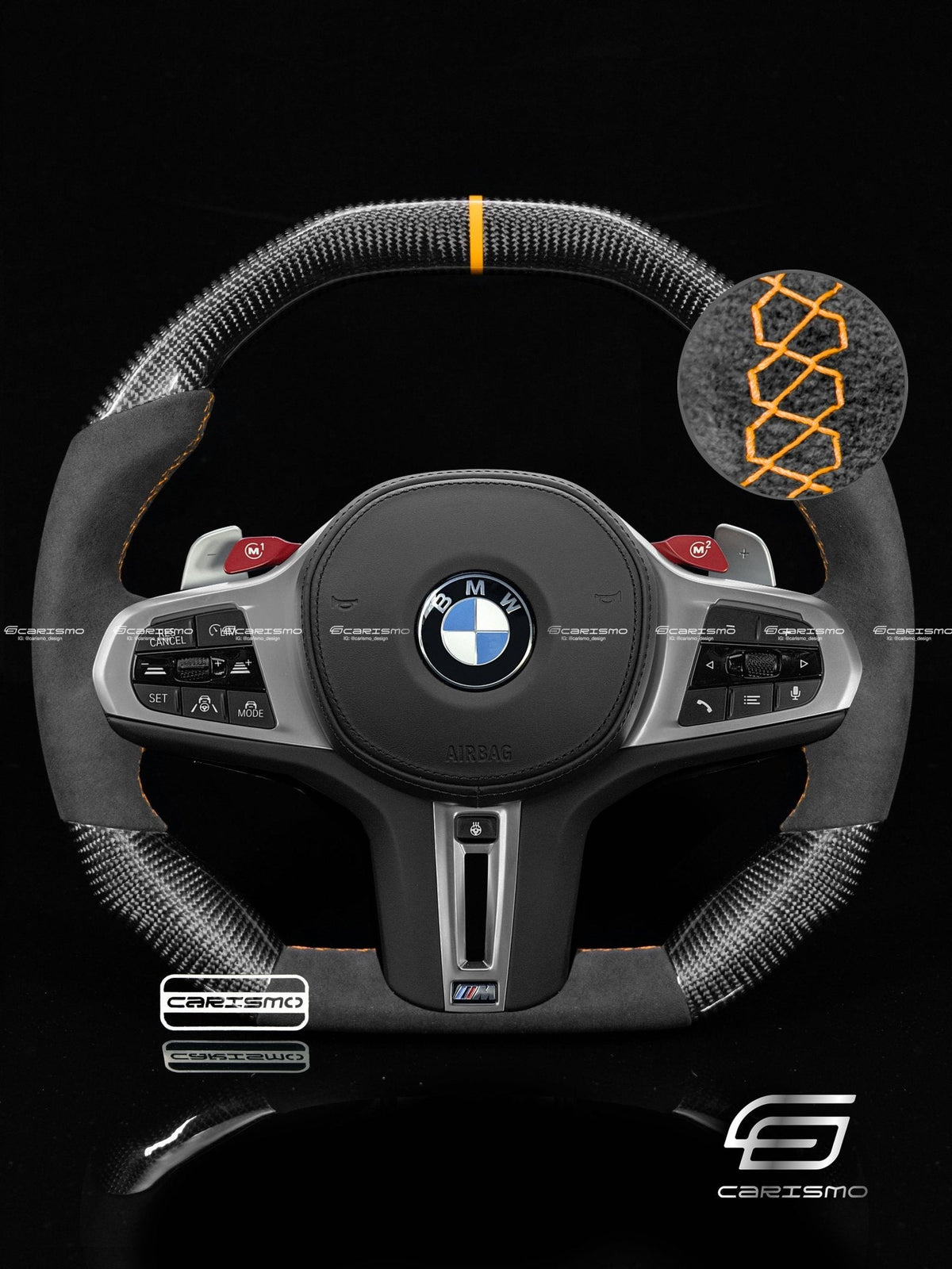 Carismo Steering Wheel For BMW G-Series (M Performance Wheel) - Signature - Gloss Carbon - Alcantara
