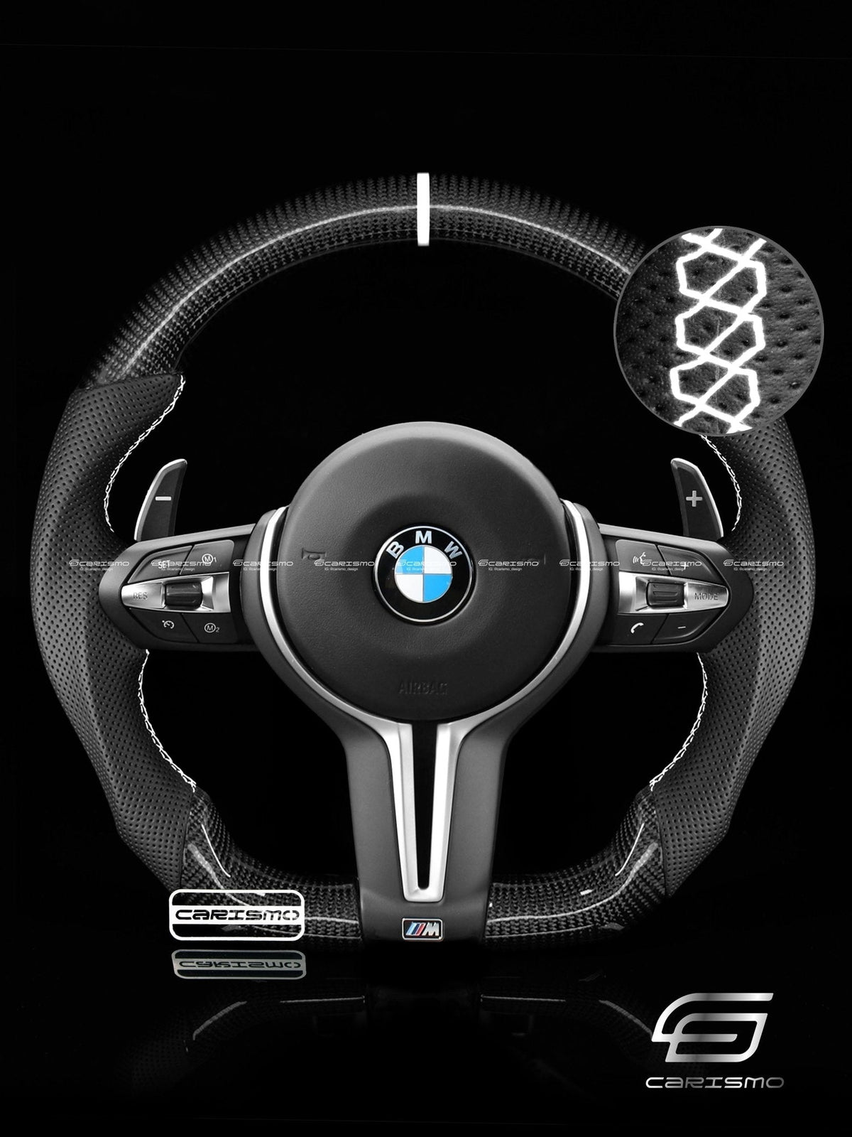 Carismo Steering Wheel For BMW F-Series (M Performance Wheels) - Sport - Gloss Carbon - Perforated Leather