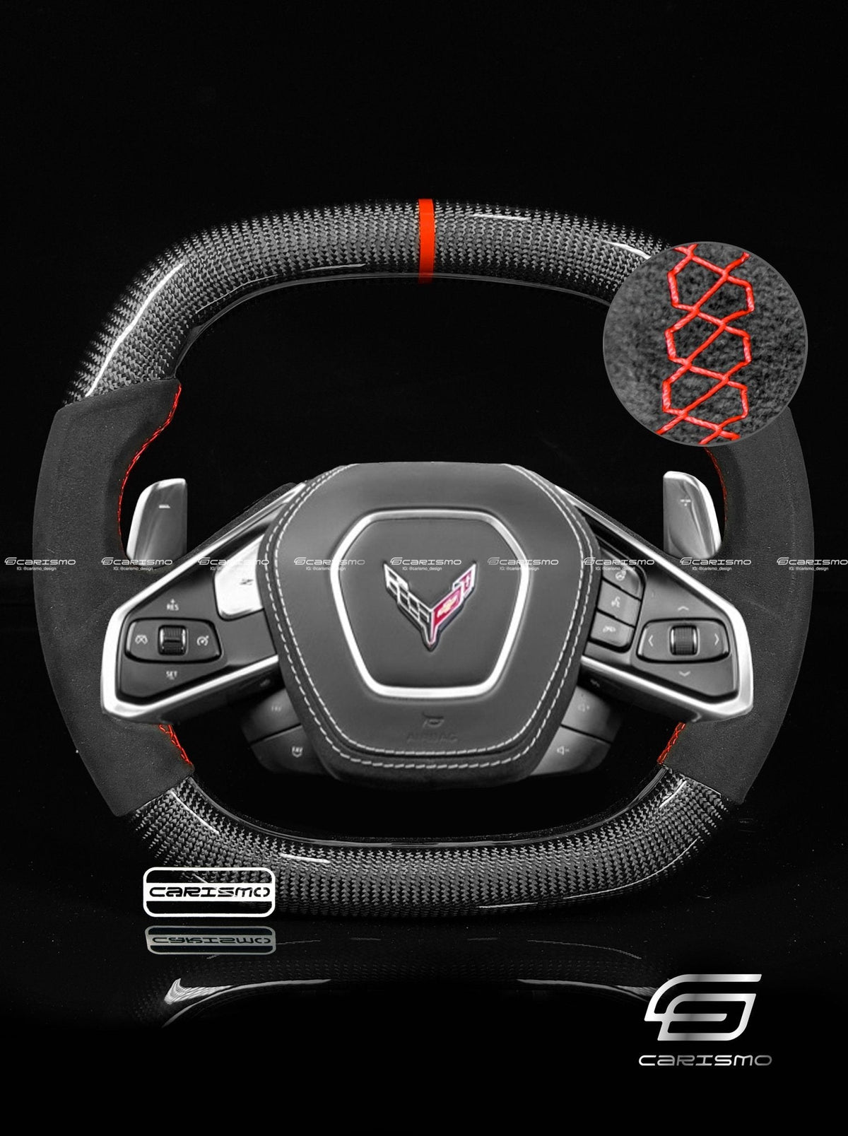 Carismo Steering Wheel For Chevrolet Corvette (C8) - Signature - Gloss Carbon - Alcantara