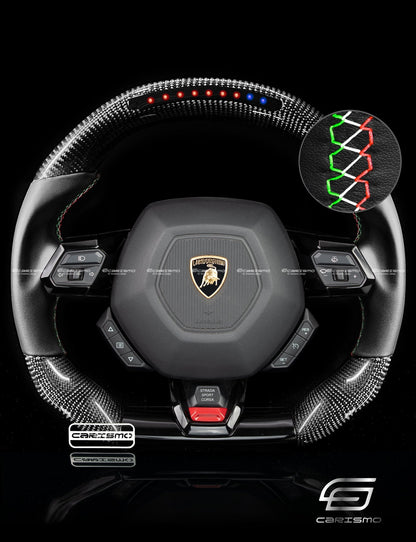 Carismo Steering Wheel For Lamborghini Huracan - Sequential RPM LED - Gloss Carbon - Smooth Leather