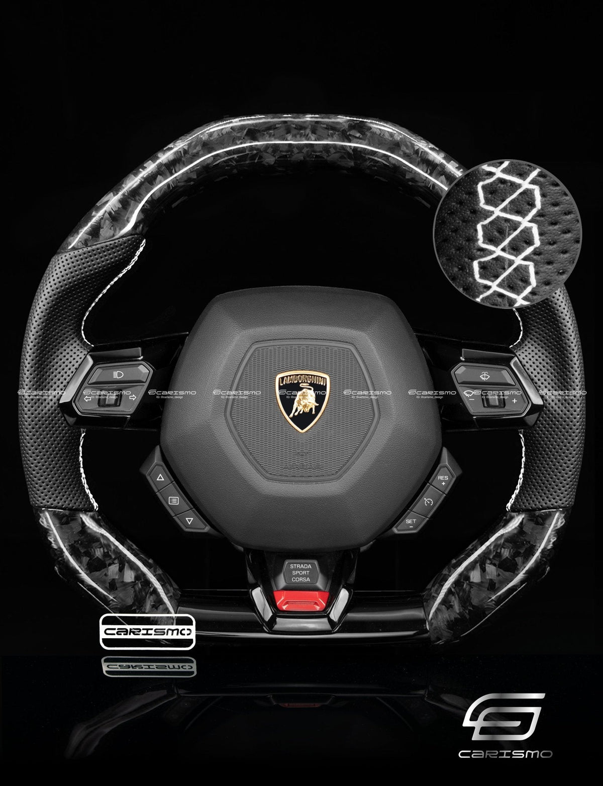 Carismo Steering Wheel For Lamborghini Huracan - Signature - Gloss Forged Carbon - Perforated Leather