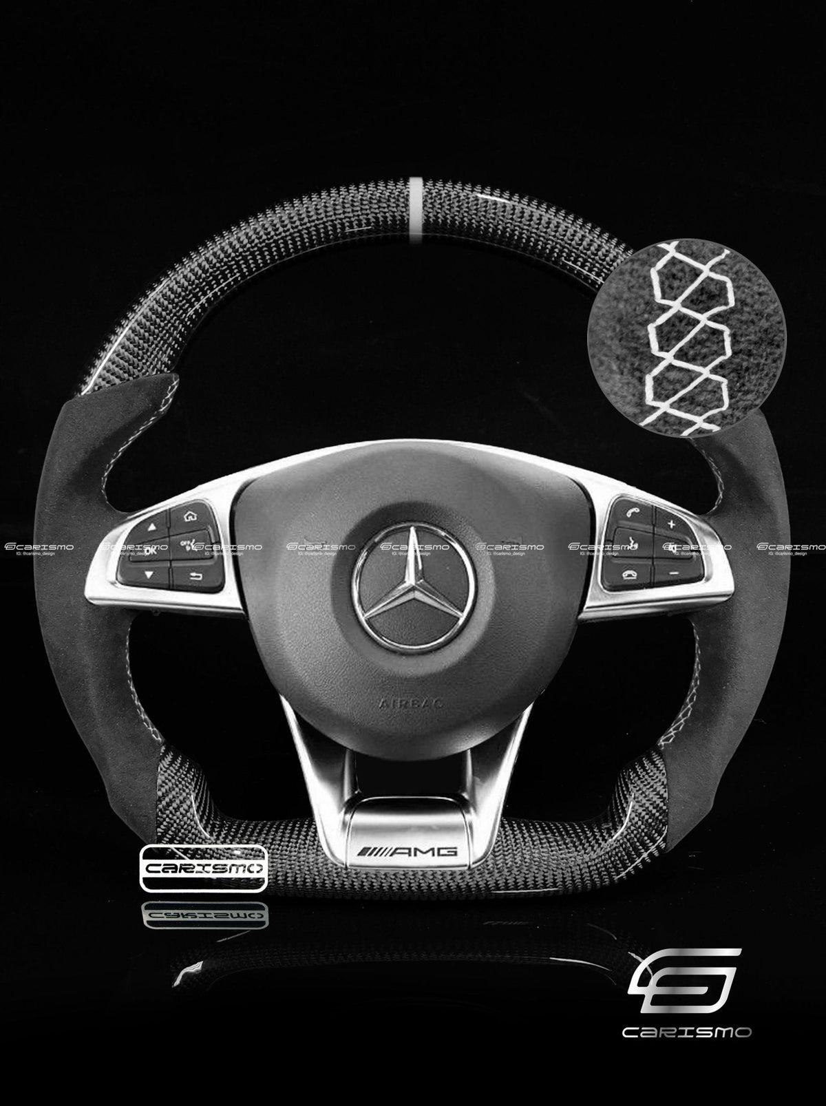 Carismo Steering Wheel For Mercedes/AMG (2016 AMG Performance Wheel) - Sport - Gloss Carbon - Alcantara
