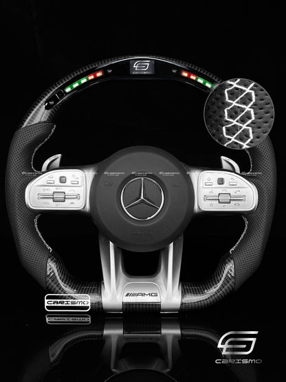 Carismo Steering Wheel For Mercedes/AMG (2020 AMG Performance Wheel) - Classic RPM LED - Gloss Carbon - Perforated Leather