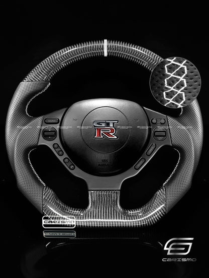 Carismo Steering Wheel For Nissan GT-R (R35 CBA & DBA) - Sport - Gloss Carbon - Perforated Leather