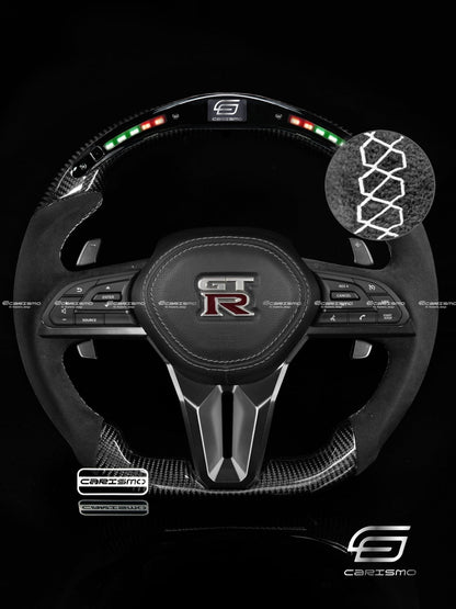 Carismo Steering Wheel For Nissan GT-R (R35 EBA) - Classic RPM LED - Gloss Carbon - Alcantara