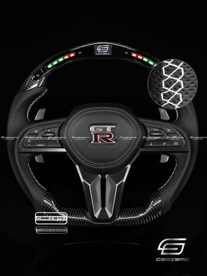Carismo Steering Wheel For Nissan GT-R (R35 EBA) - Classic RPM LED - Gloss Carbon - Perforated Leather