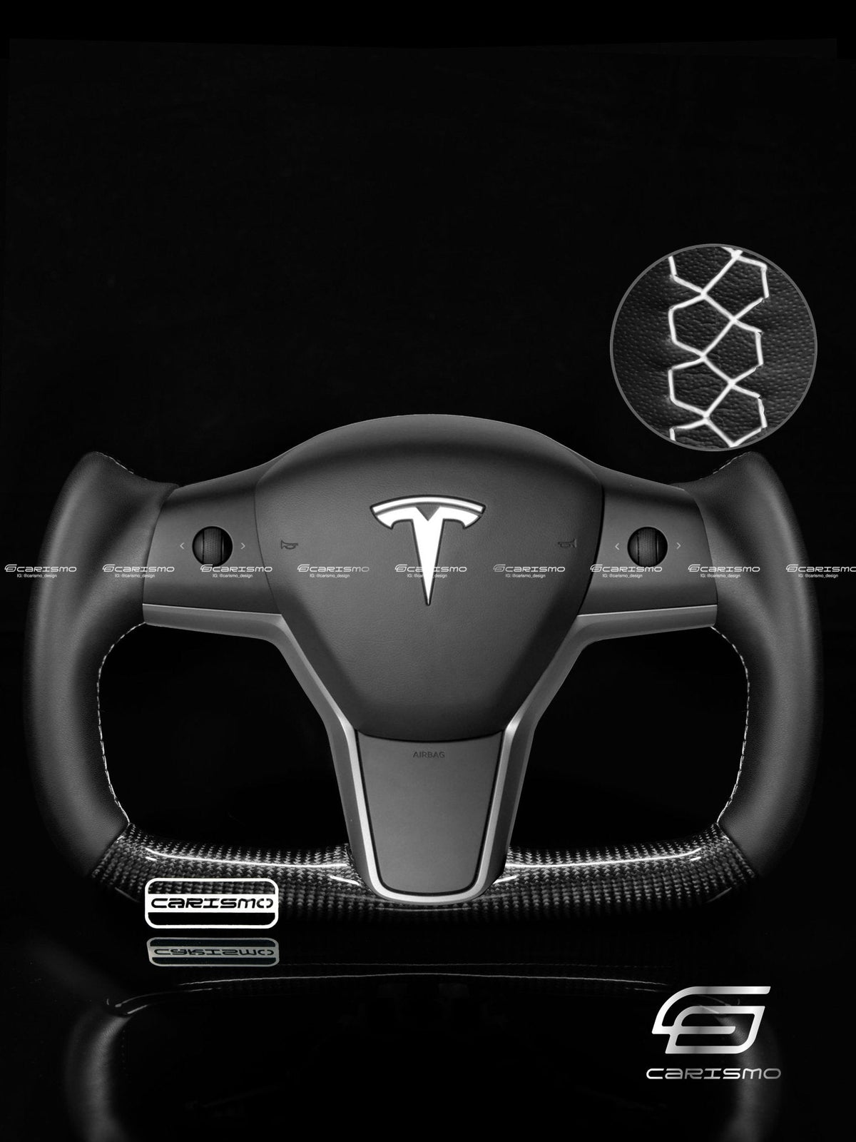 Carismo Steering Wheel For Tesla Model 3/Y - Yoke-Style (Heated) - Gloss Carbon - Smooth Leather